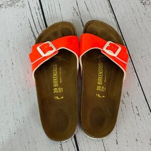 Birkenstock Neon Orange Buckle Slides Size 39